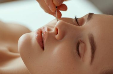 lice djevojke koja je tretirana akupunkturnim iglicama