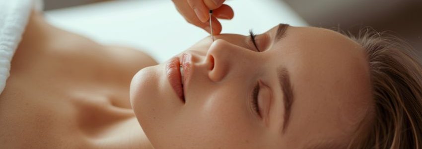 lice djevojke koja je tretirana akupunkturnim iglicama
